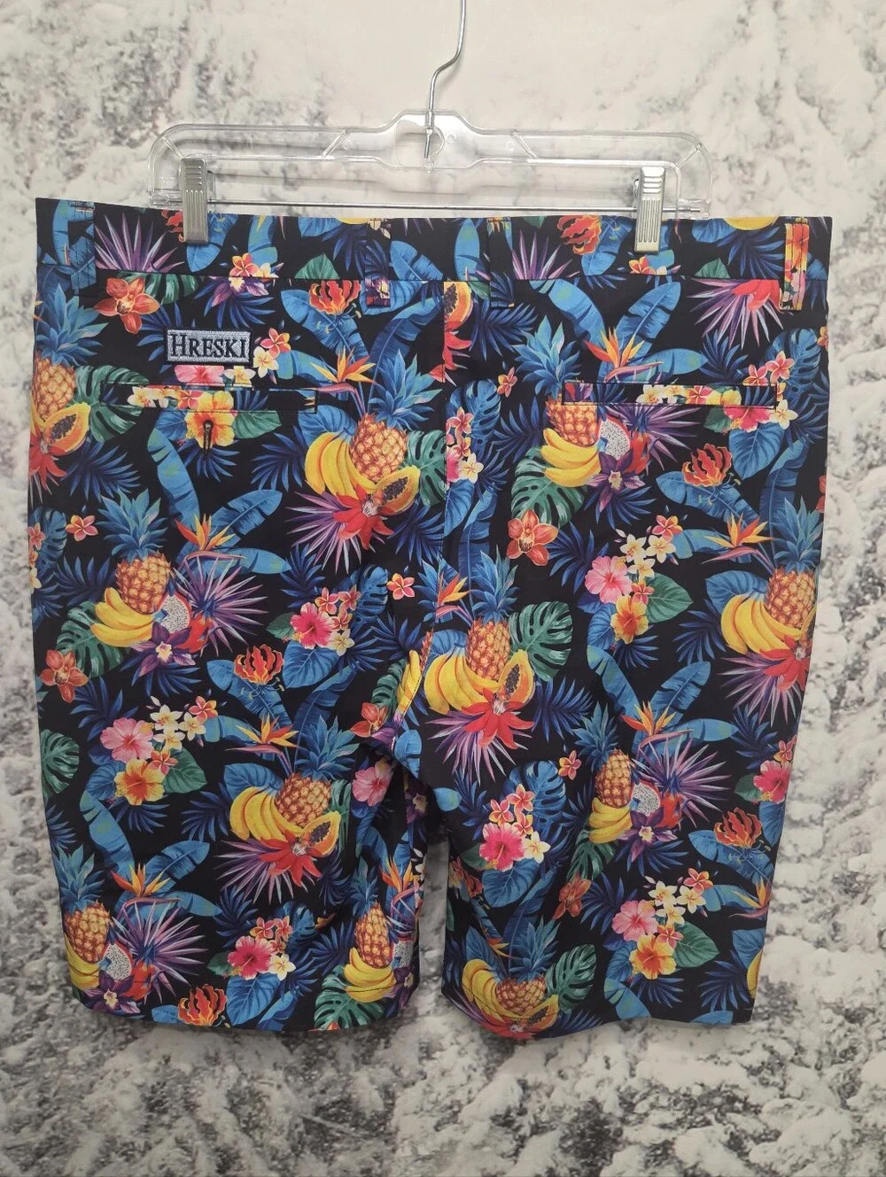 Hreski Mens Tropical Fruits Print Golf Short, Size 38